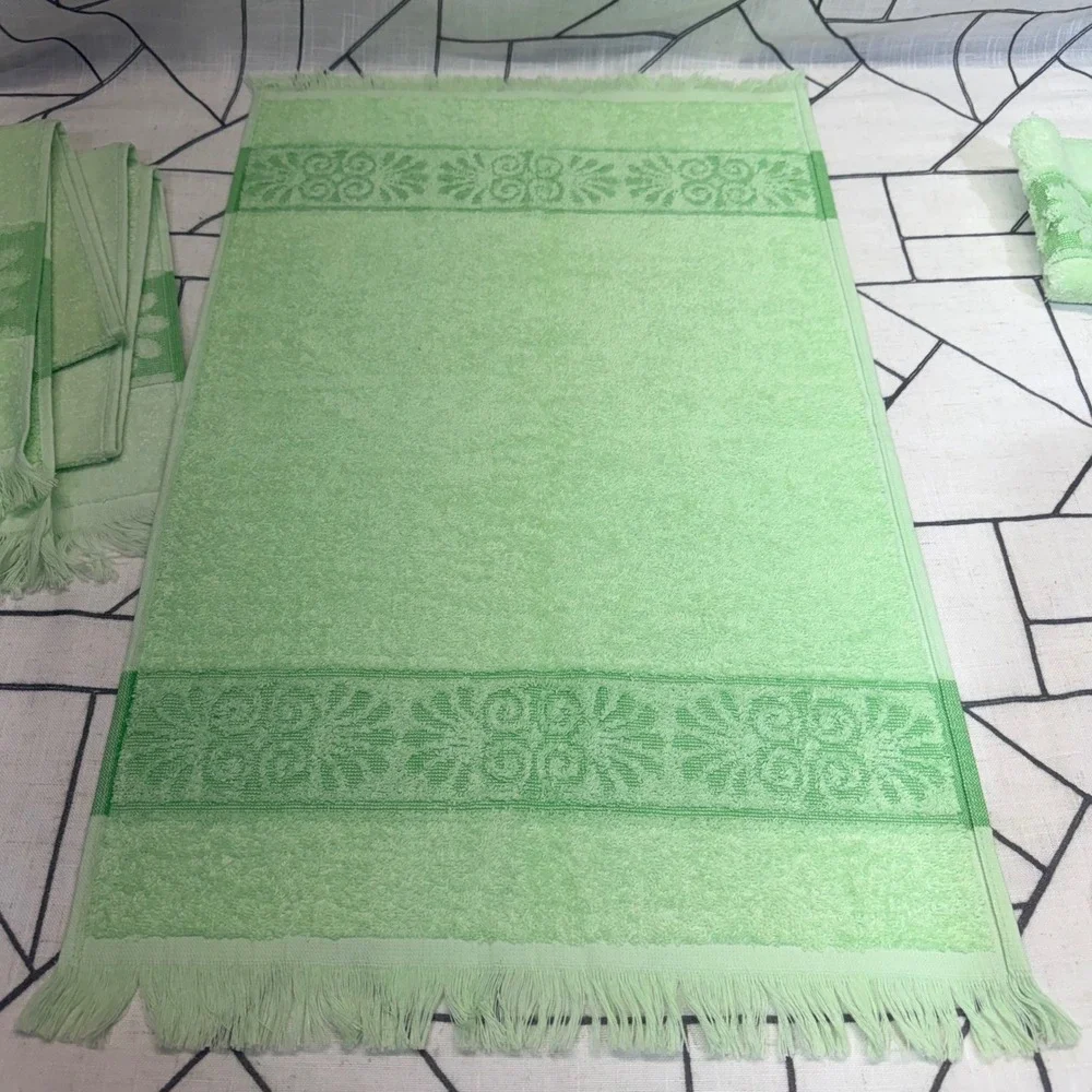 Cannon Monticello Towel Set 3pc Green Vintage Floral Fringe Hand Washcloth